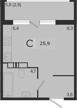 Студия, 23 м², 13/18 этаж, ЖК «Эрмитаж»