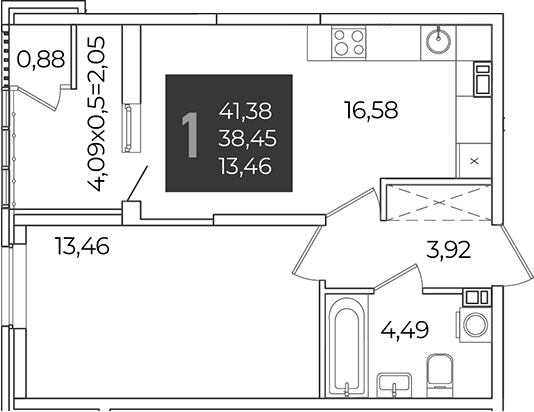 1-комн., 38.45 м², 5/21 этаж, ЖК «Образцово»