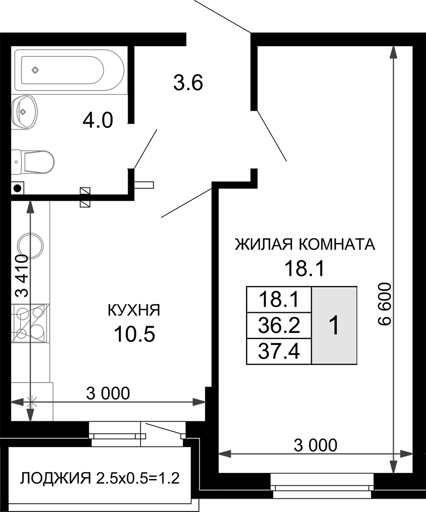 Продается 1-комн. квартира, 36.2 м²
