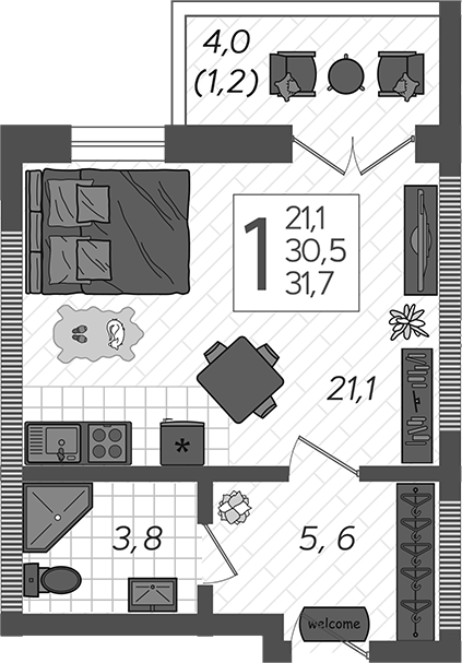 Студия, 30.5 м², 9/12 этаж, ЖК «Летний»