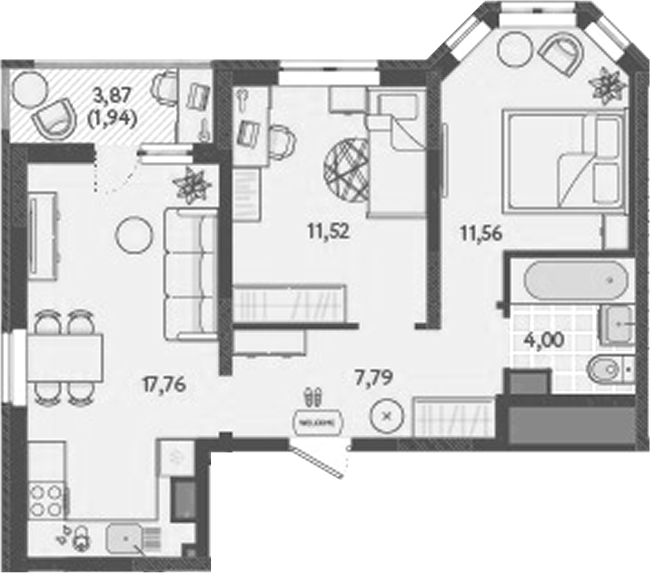 2-комн., 53.41 м², 7/9 этаж, ЖК «Теплые края»
