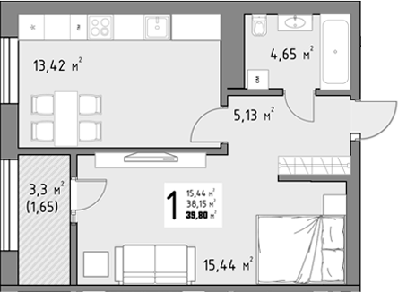 1-комн., 38.15 м², 4/9 этаж, ЖК «Коллекция»