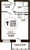 Студия, 22.59 м², 2/24 этаж, ЖК «Гулливер»