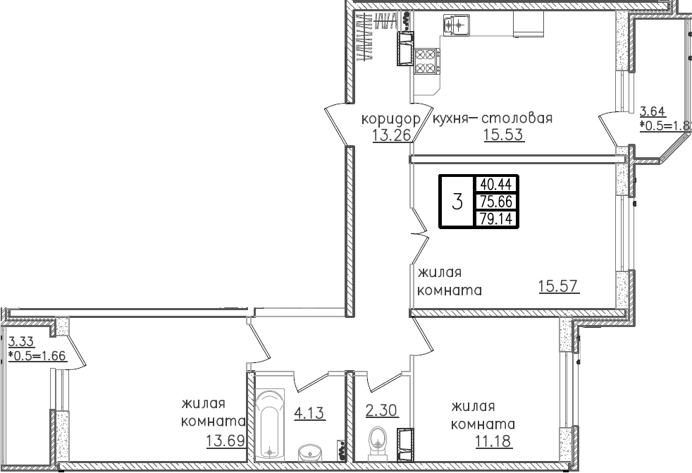 4+ комнаты, 75.66 м², 11/23 этаж, ЖК «Урал»