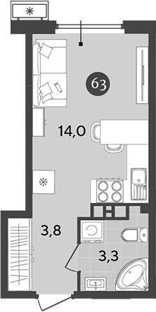 Студия, 21.1 м², 7/18 этаж, ЖК «Порто-Ново»