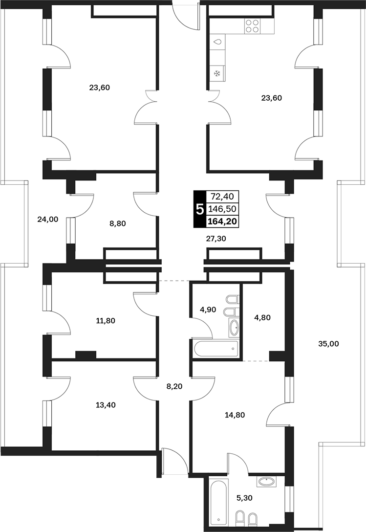 4+ комнаты, 146.5 м², 13/15 этаж, ЖК «Аксис Патриот»