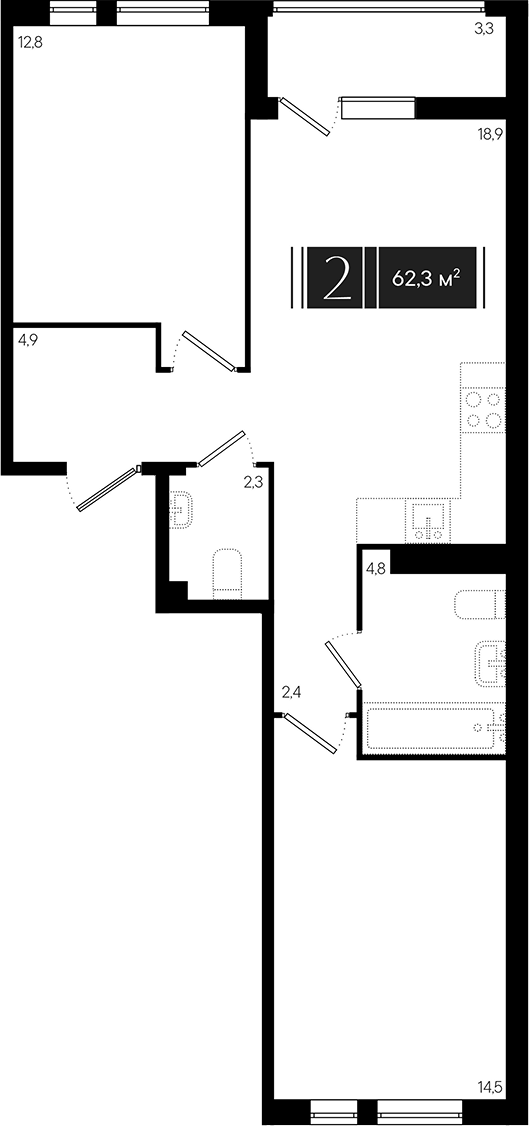 3-комн., 59 м², 6/9 этаж, ЖК «Эрмитаж»