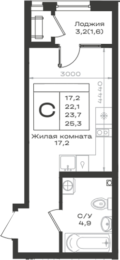 Студия, 22.1 м², 2/12 этаж, ЖК «Нагория»