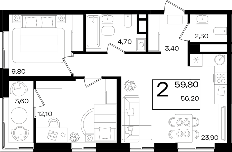 Продается 3-комн. квартира, 56.2 м²