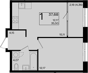 2-комн., 35.5 м², 16/18 этаж, ЖК «Патрики»