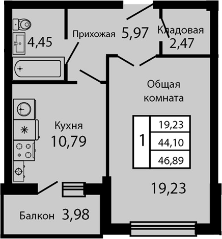 Продается 1-комн. квартира, 42.91 м²