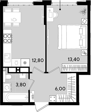 1-комн., 36 м², 14/18 этаж, ЖК «Порто-Ново»
