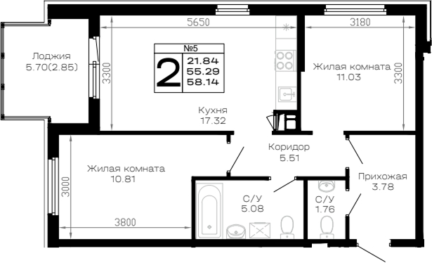 2-комн. Усадьба Гостагаевская