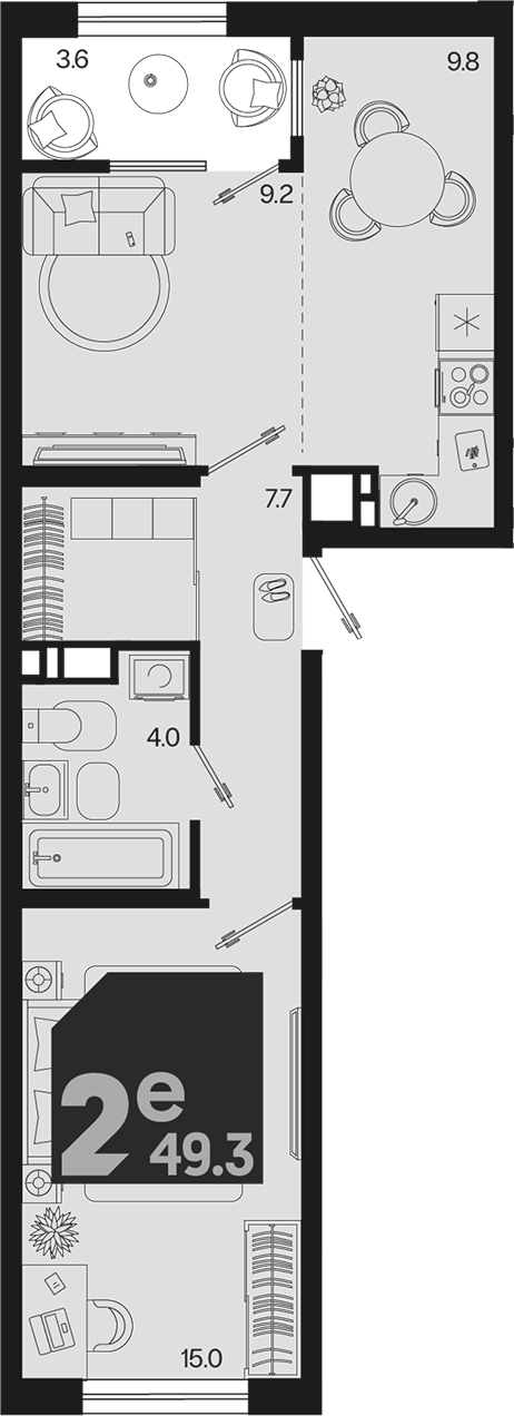 2-комн., 45.7 м², 6/18 этаж, ЖК «Первое место»