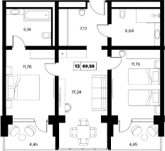 2-комн., 60.67 м², 8/16 этаж, ЖК «Гостиничный комплекс Белые ночи»