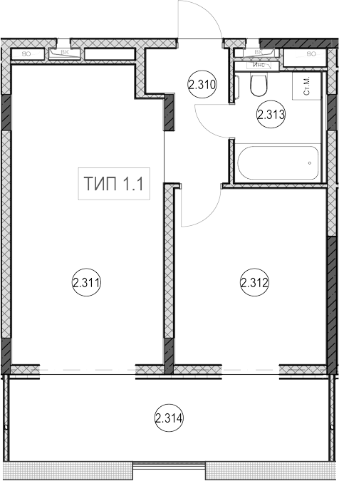 1-комн., 40.7 м², 3/9 этаж, ЖК «ГК Сан Гарден Хотел&СПА»