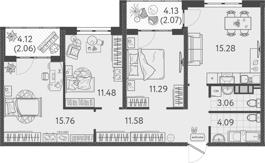 4+ комнаты, 72.54 м², 8/9 этаж, ЖК «Друзья»