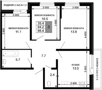 Продается 3-комн. квартира, 64.2 м²