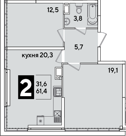 3-комн., 61.4 м², 16/16 этаж, ЖК «Самолет»