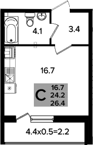 Студия, 24.2 м², 2/16 этаж, ЖК «Сармат»