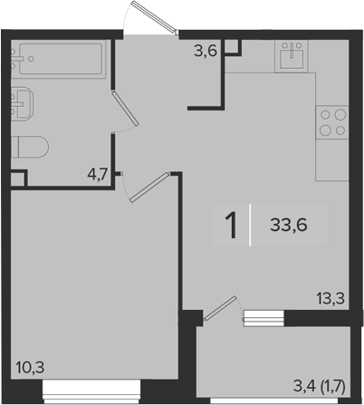 1-комн., 31.9 м², 2/18 этаж, ЖК «Эрмитаж»