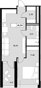 1-комн., 37.42 м², 3/6 этаж, ЖК «Гостиничный комплекс Белые ночи»