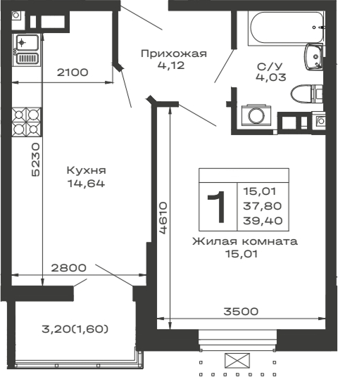 Продается 1-комн. квартира, 37.8 м²
