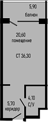 Студия, 30.4 м², 5/8 этаж, ЖК «Курортный отель Алеан Селект Агой»