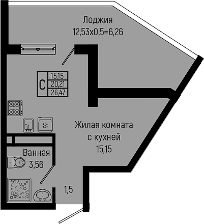 Студия, 20.21 м², 7/14 этаж, ЖК «Sun Hills Ольгинка»