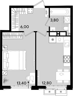1-комн., 36 м², 10/18 этаж, ЖК «Порто-Ново»