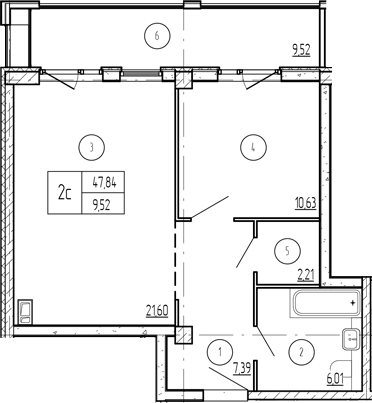 1-комн., 54.5 м², 7/9 этаж, ЖК «Лучи»