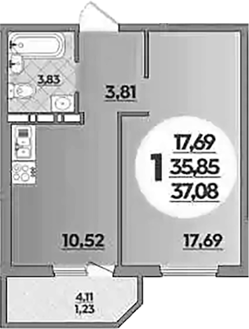 1-комн., 35.85 м², 8/16 этаж, ЖК «Восточный. Квартал №6»