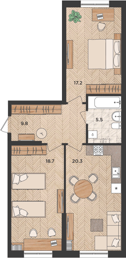 3-комн., 71.5 м², 1/24 этаж, ЖК «ЖК «Мята»»