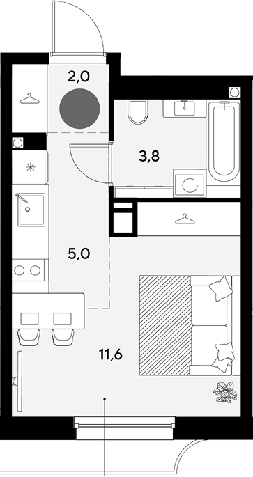 Студия, 22.4 м², 6/9 этаж, ЖК «Грейд»