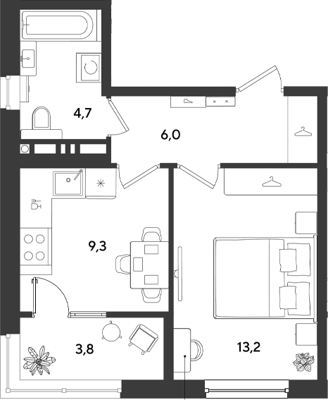 1-комн., 33.2 м², 3/9 этаж, ЖК «Ридз»