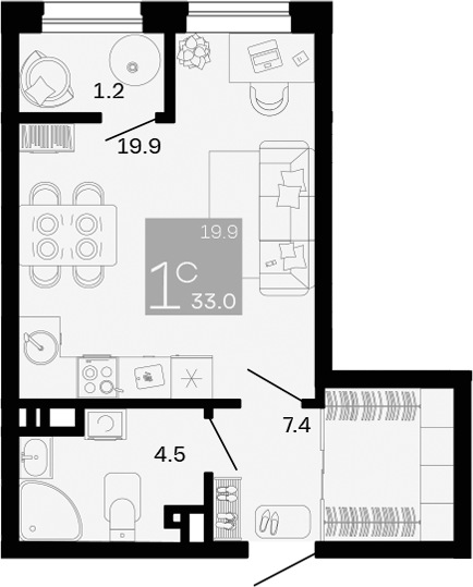 Студия, 31.8 м², 3/12 этаж, ЖК «Хозяин Морей»