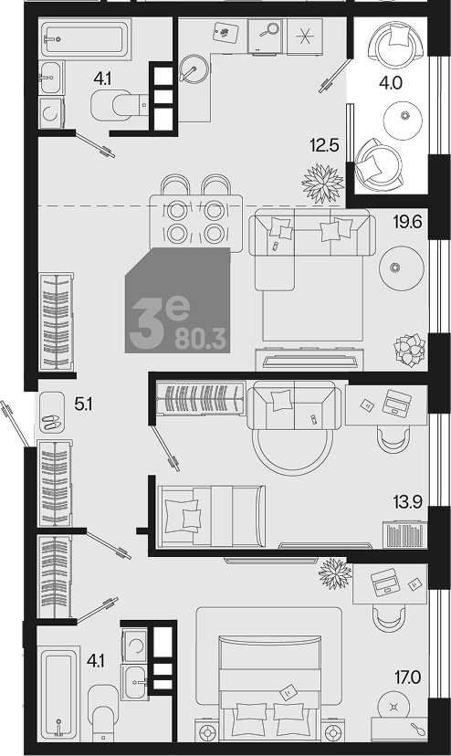 3-комн., 76.3 м², 9/9 этаж, ЖК «Первое место»