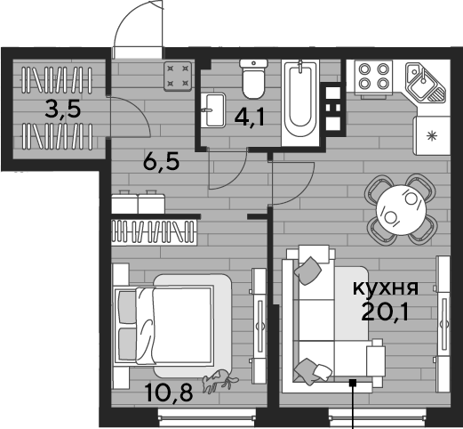 1-комн., 45 м², 7/16 этаж, ЖК «DОГМА ПАРК»