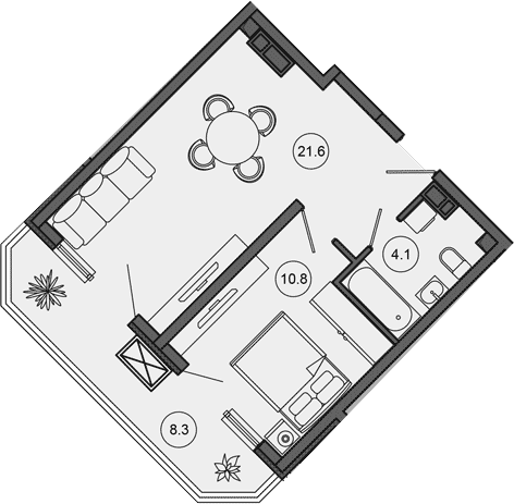 2-комн., 36.5 м², 3/10 этаж, ЖК «Гостиничный комплекс GREENMONT»