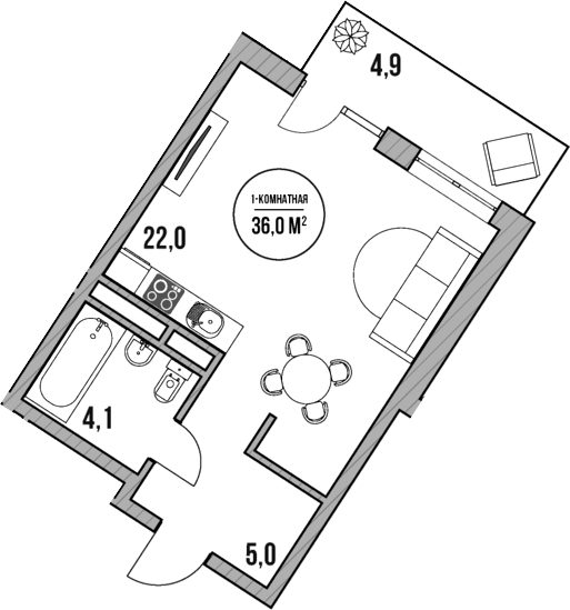 Студия, 31.1 м², 2/5 этаж, ЖК «МореТут»