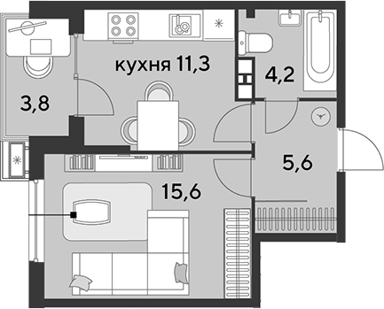 1-комн., 36.7 м², 9/9 этаж, ЖК «Парк Победы»