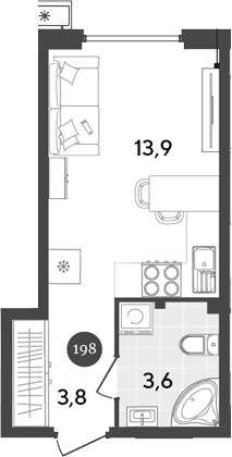 Студия, 21.3 м², 2/18 этаж, ЖК «Порто-Ново»