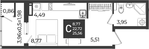 Студия, 22.72 м², 14/18 этаж, ЖК «Образцово»