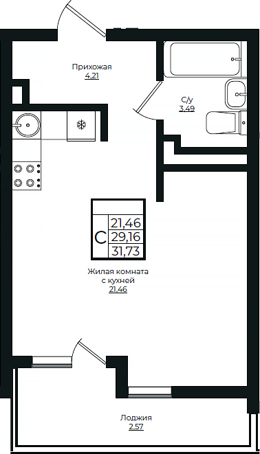 Студия, 29.16 м², 5/10 этаж, ЖК «Европа-Сити»