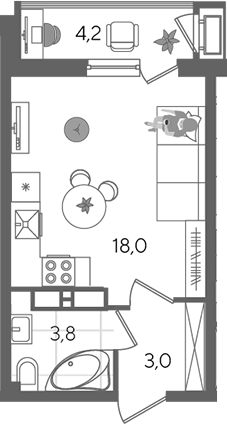 Студия, 24.8 м², 18/24 этаж, ЖК «Рекорд»