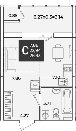 Студия, 22.94 м², 2/18 этаж, ЖК «Образцово»