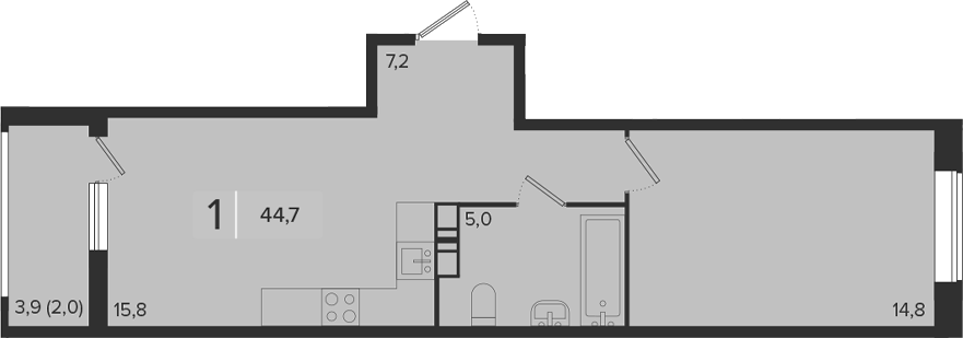 1-комн., 42.7 м², 6/18 этаж, ЖК «Эрмитаж»