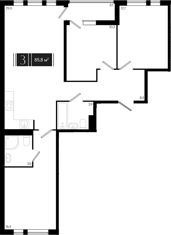 4+ комнаты, 84.25 м², 6/18 этаж, ЖК «Эрмитаж»