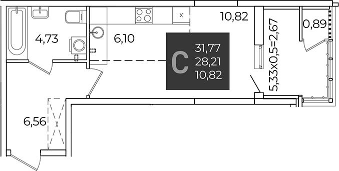 Студия, 28.21 м², 2/21 этаж, ЖК «Образцово»