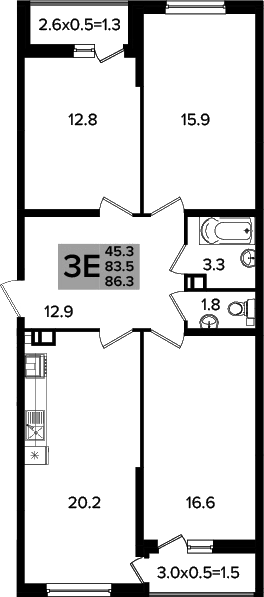 4+ комнаты, 83.5 м², 3/16 этаж, ЖК «Сармат»